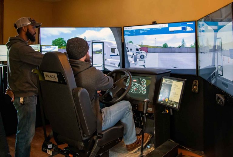 CDL truck driving simulator at our CDL school